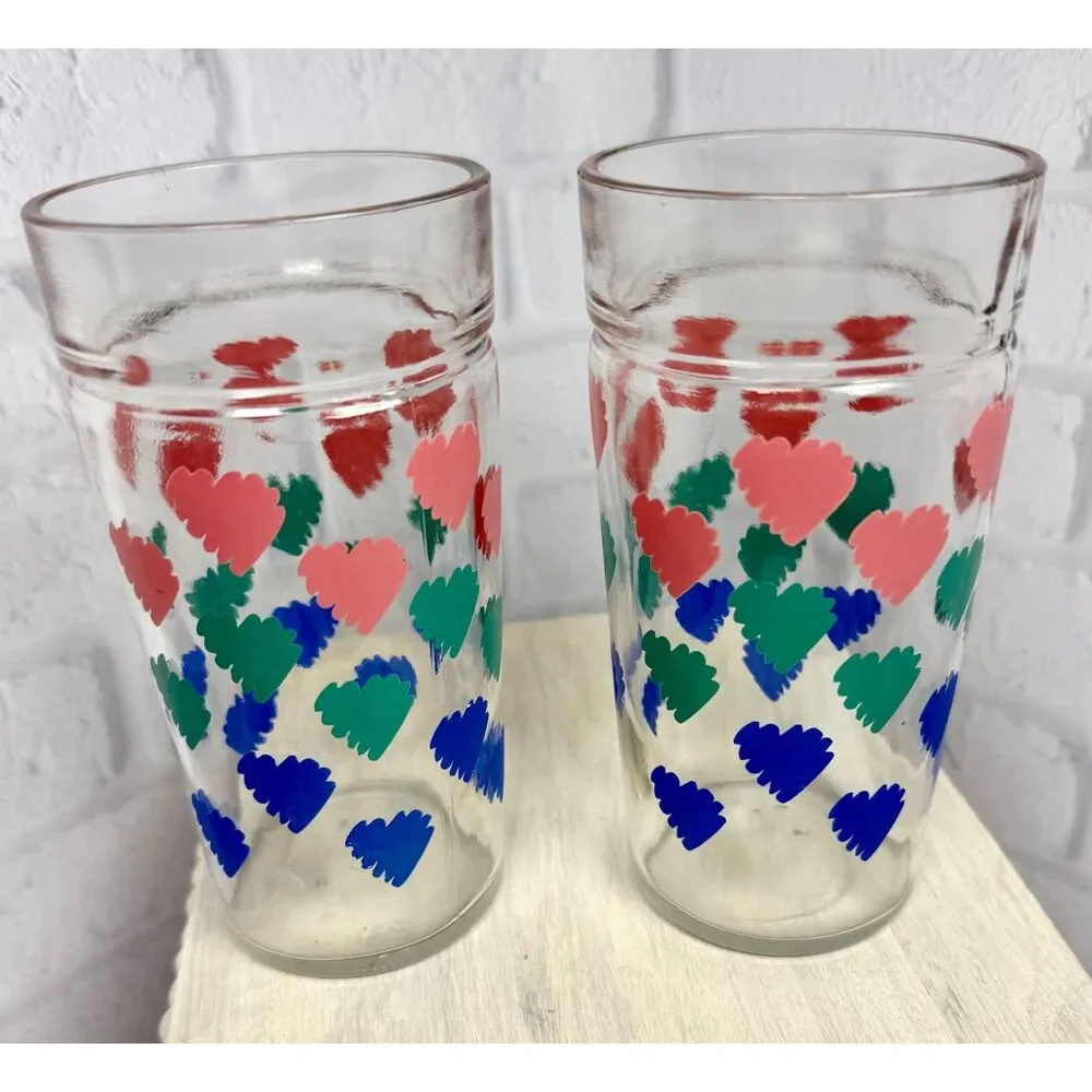 Vintage Anchor Hocking Heart Tumblers / Jelly Jars - Pair of 2 glasses 1980's